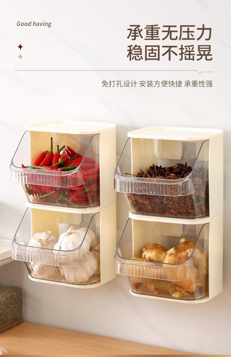 壁挂式收纳盒多功能奶油风家用创意化妆品置物盒厨房葱姜蒜免打孔详情8