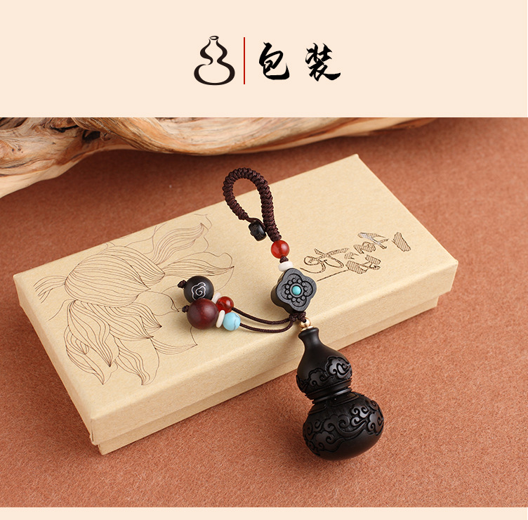 Ebony peace lock, car key accessory, gourd auspicious cloud hand-woven rope, car key lock, gift pendant pic 16