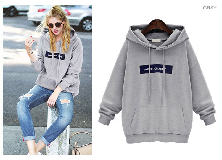 A new large-sized, fleece and thickened hooded sweatshirt for women with loose long-sleeved sleeves pic 7