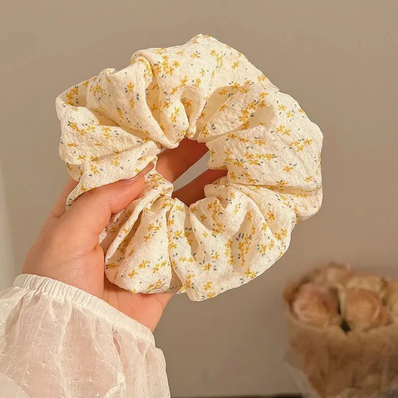 Korean-style blue small floral large intestine hair band, feminine semi-tied ponytail hair tie, new hair tie leather band headband pic 2