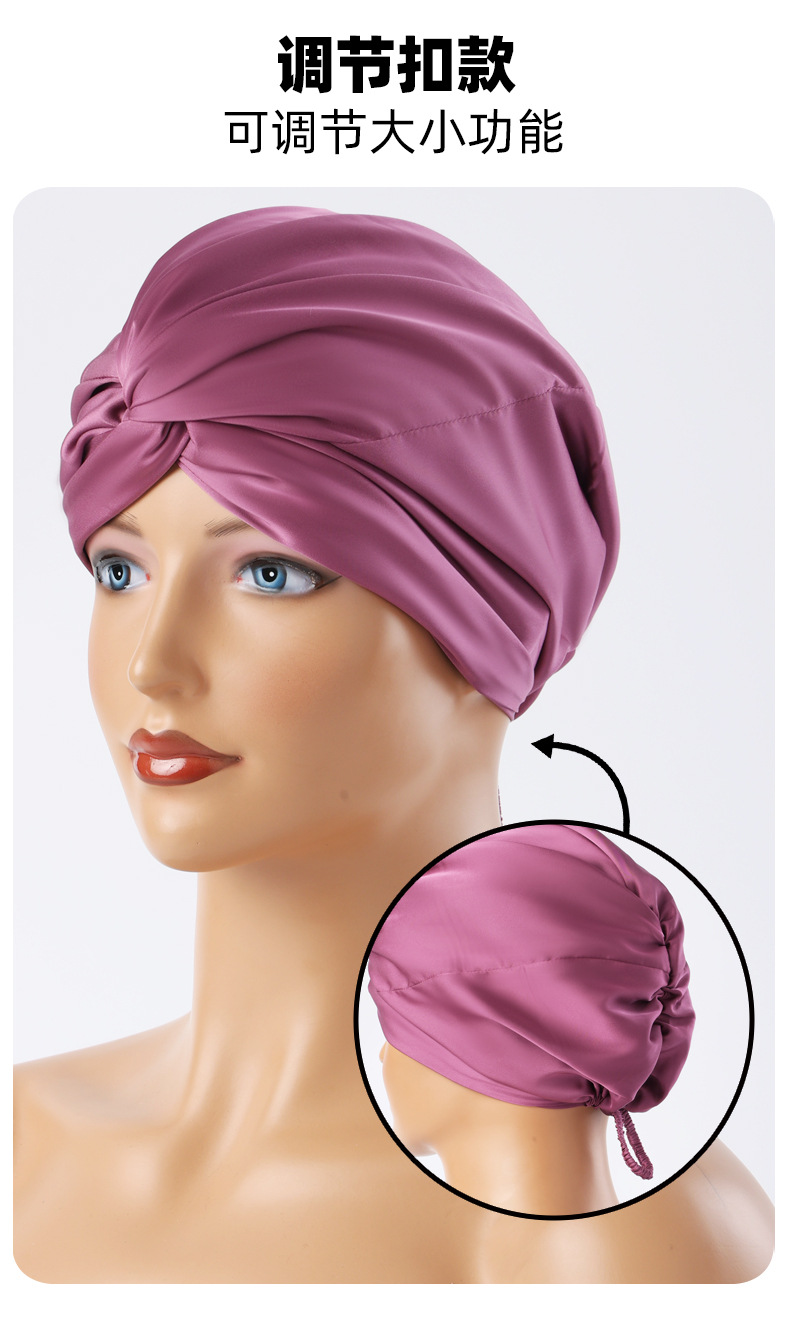 跨境双层缎面睡帽可调节真丝护发帽丝绸色丁化妆帽月子帽头巾帽详情7