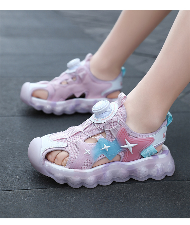 男童运动软底旋转新款2024夏季凉鞋纽扣中大童防滑儿童沙滩鞋包头详情19