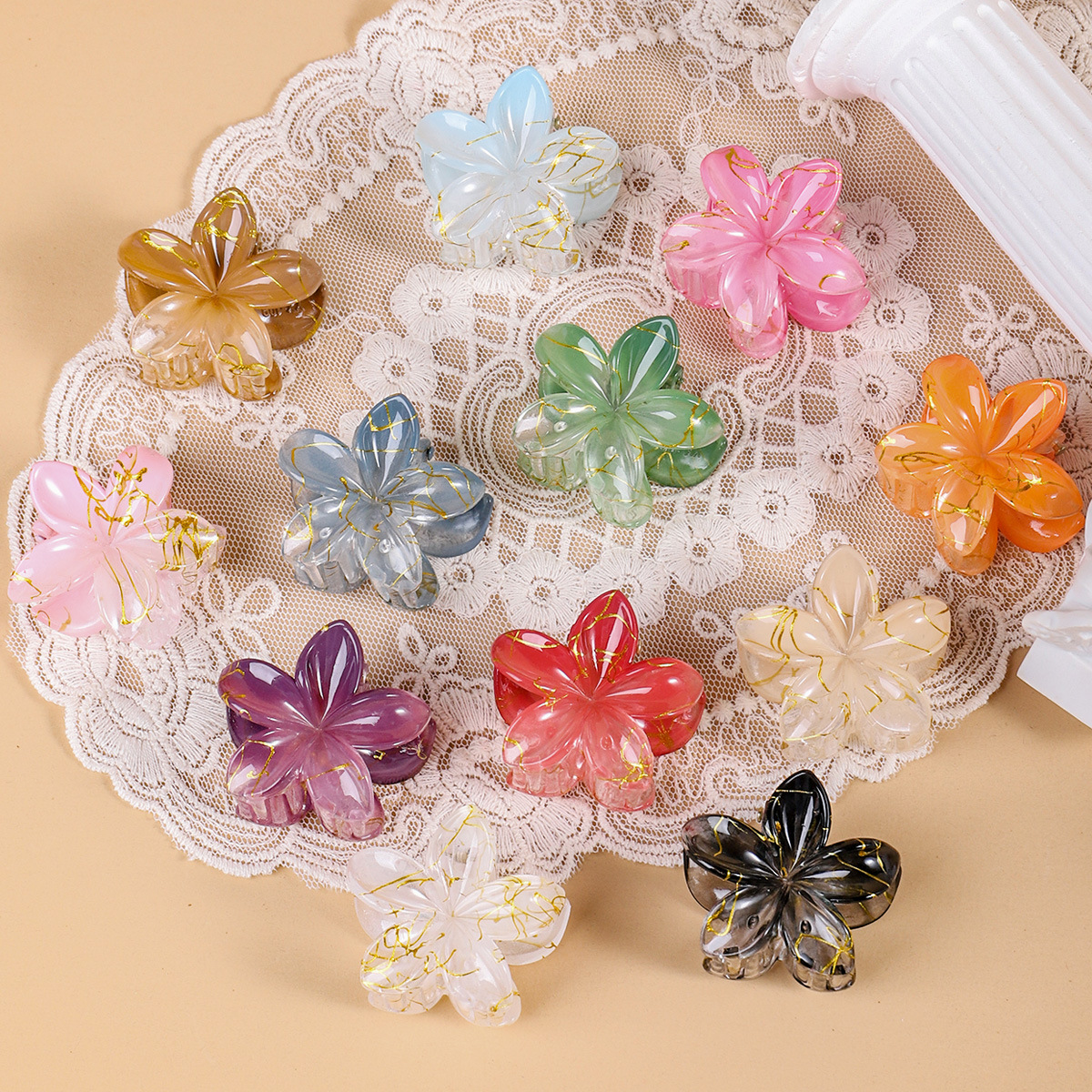 跨境新款拉丝鎏金鸡蛋花抓夹小号紫荆花编发碎发夹高级感金丝发饰详情15