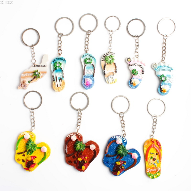 厂家定制  西班牙群岛海洋风3D手绘拖鞋 脚丫树脂钥匙扣钥匙挂件详情2