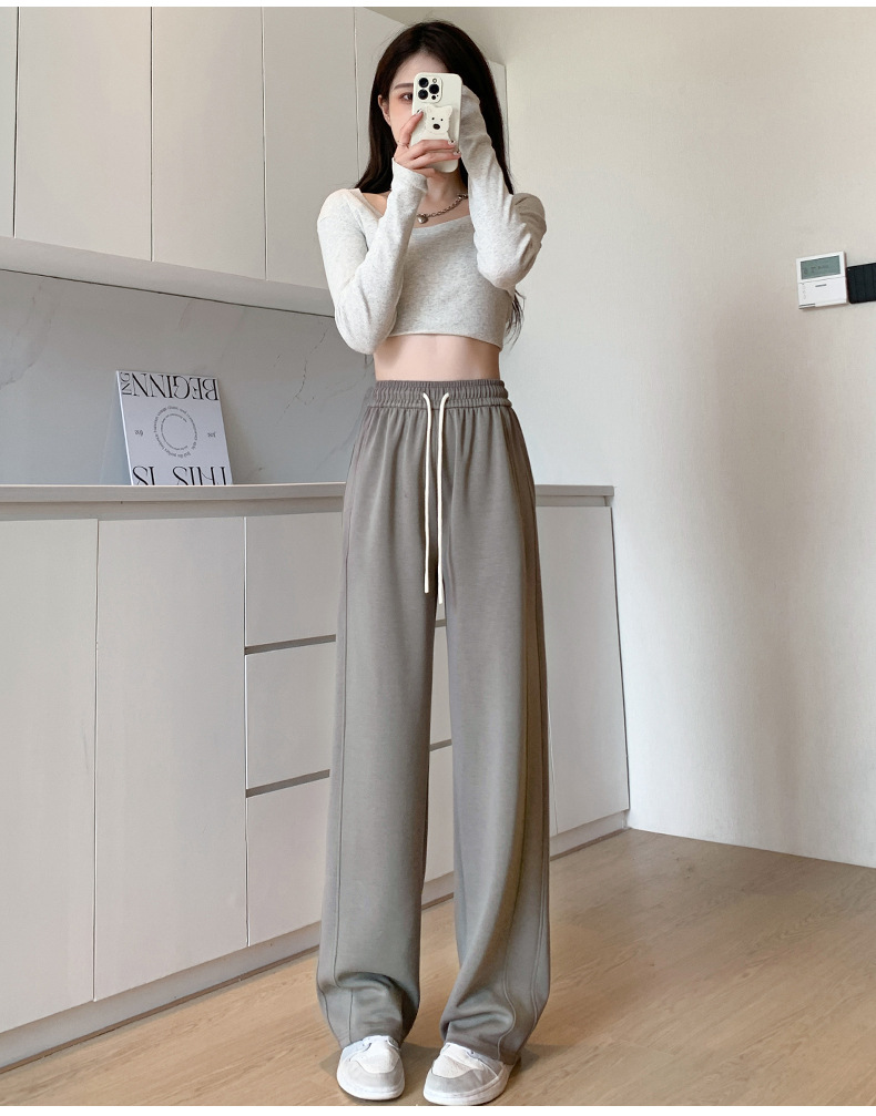 2023新款空气层阔腿裤女秋季高腰垂感宽松显瘦休闲窄版直筒裤春秋详情13