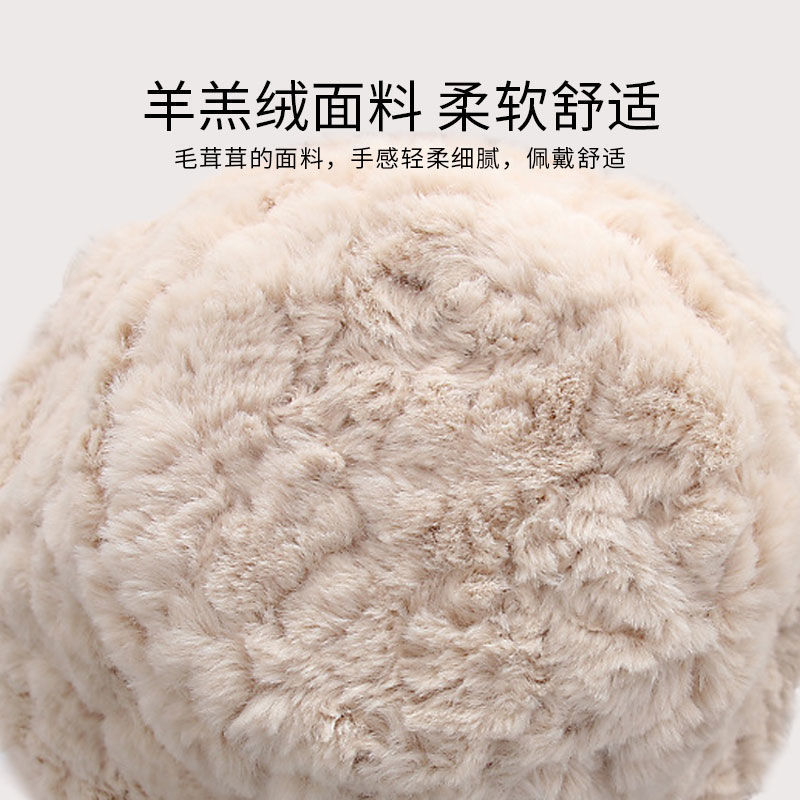 秋冬加绒加厚保暖渔夫帽羊羔绒盆帽女生冬季潮流时尚百搭毛绒帽子详情4