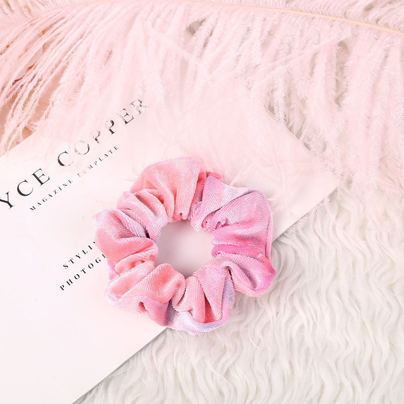Wholesale of cross-border Amazon velvet tie-dyed large intestine rings, new European and American velvet color-blocking sweet and elegant hair rings pic 21