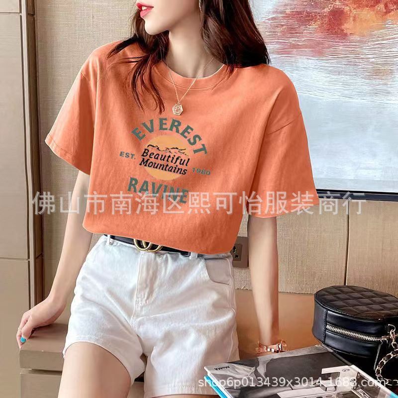 Cheap street stall clothing wholesale, summer short-sleeved T-shirts for women, cotton letter printed Korean version, Instagram trend pic 7