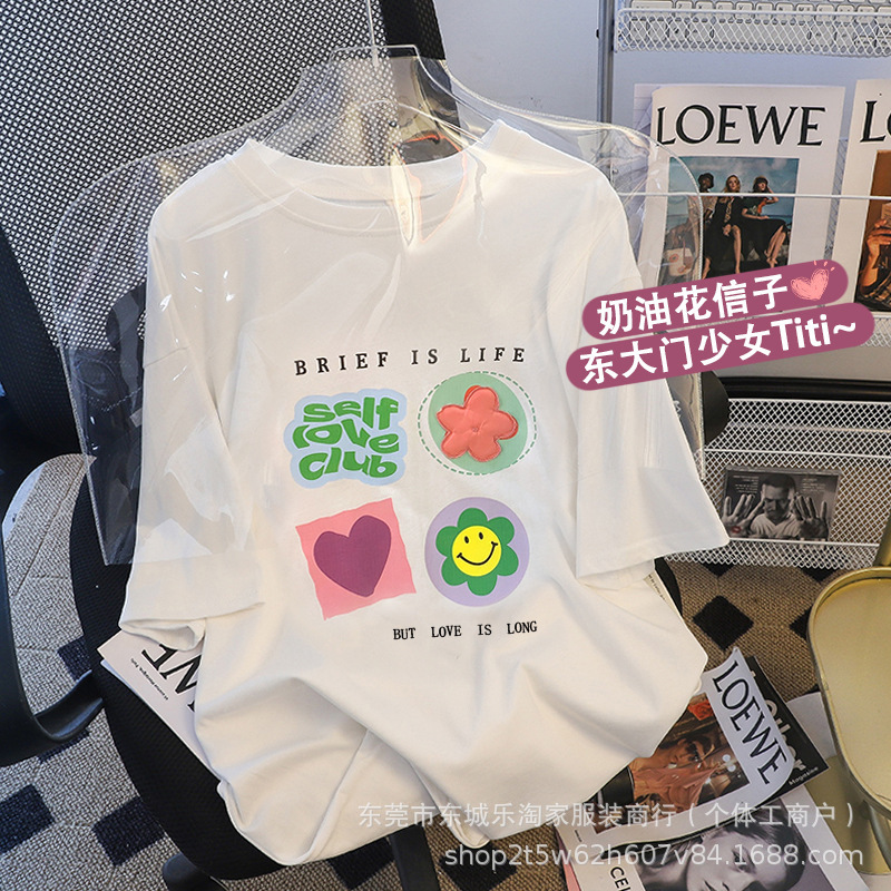 十三行女装短袖韩版宽松T恤卡通印花校园学生上衣女生短T直播批发详情22