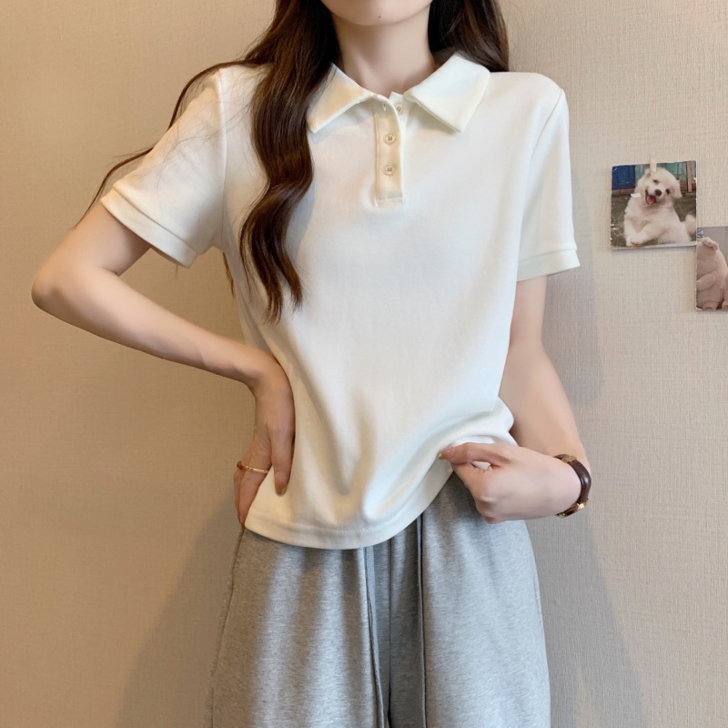 2024夏装polo领短袖T恤女衬衫减龄宽松休闲百搭新款正肩大码上衣详情4