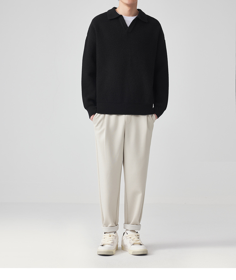 墨麦客开V翻领宽松针织衫男2024冬季款简约纯色休闲男士毛衣20545详情23