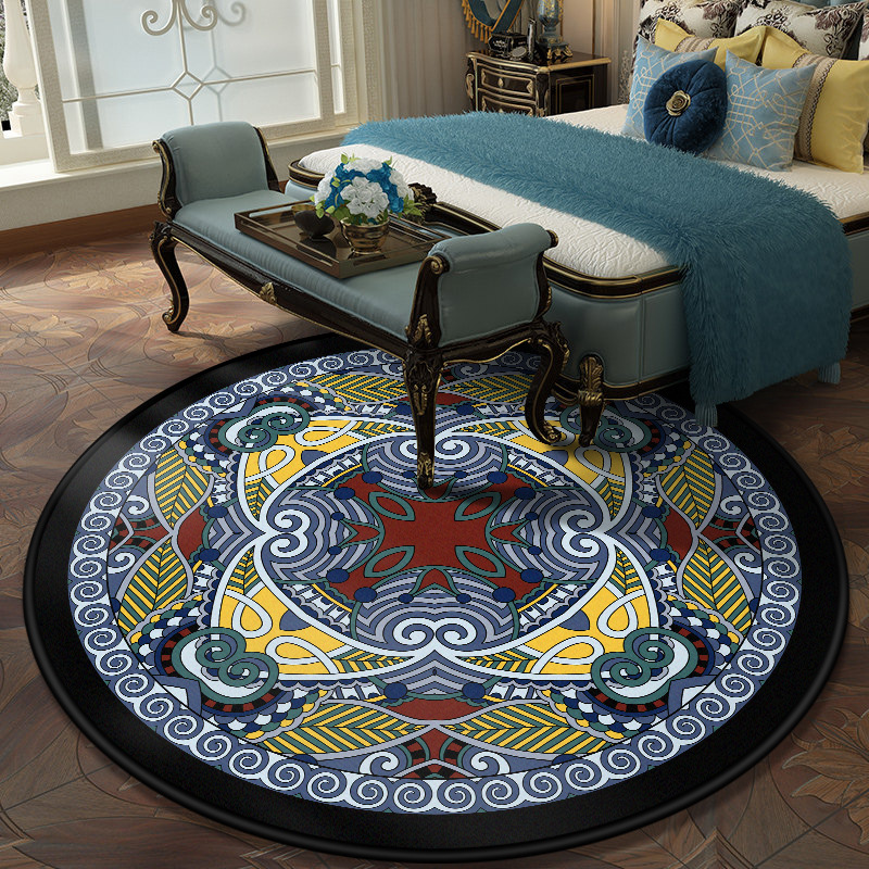 Cross-border ethnic wind round floor mat alfombra cristal de peluche mandala estampada mesa de centro cesta colgante sala de estar hogar pic 6