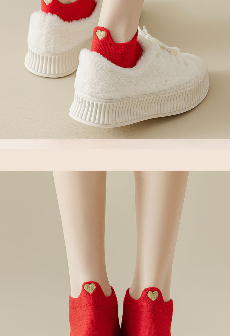 兔年本命年红袜子女纯棉春秋款短袜浅口结婚袜可爱新年红色船袜女详情10