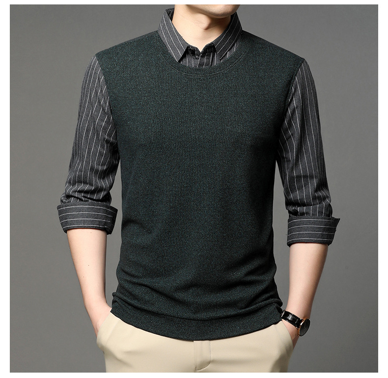 Spring and Autumn new style two-piece knitted long-sleeved T-shirt, fashionable Korean version business lapel base layer for middle-aged and young men A551 pic 8