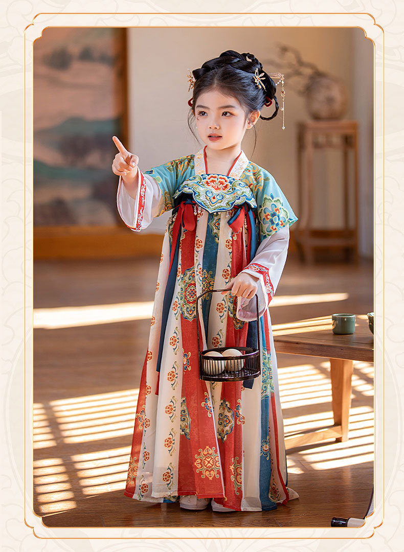 国潮汉服女童夏季新款原创唐装刺绣襦裙女孩幼儿园演出超仙连衣裙批发详情11