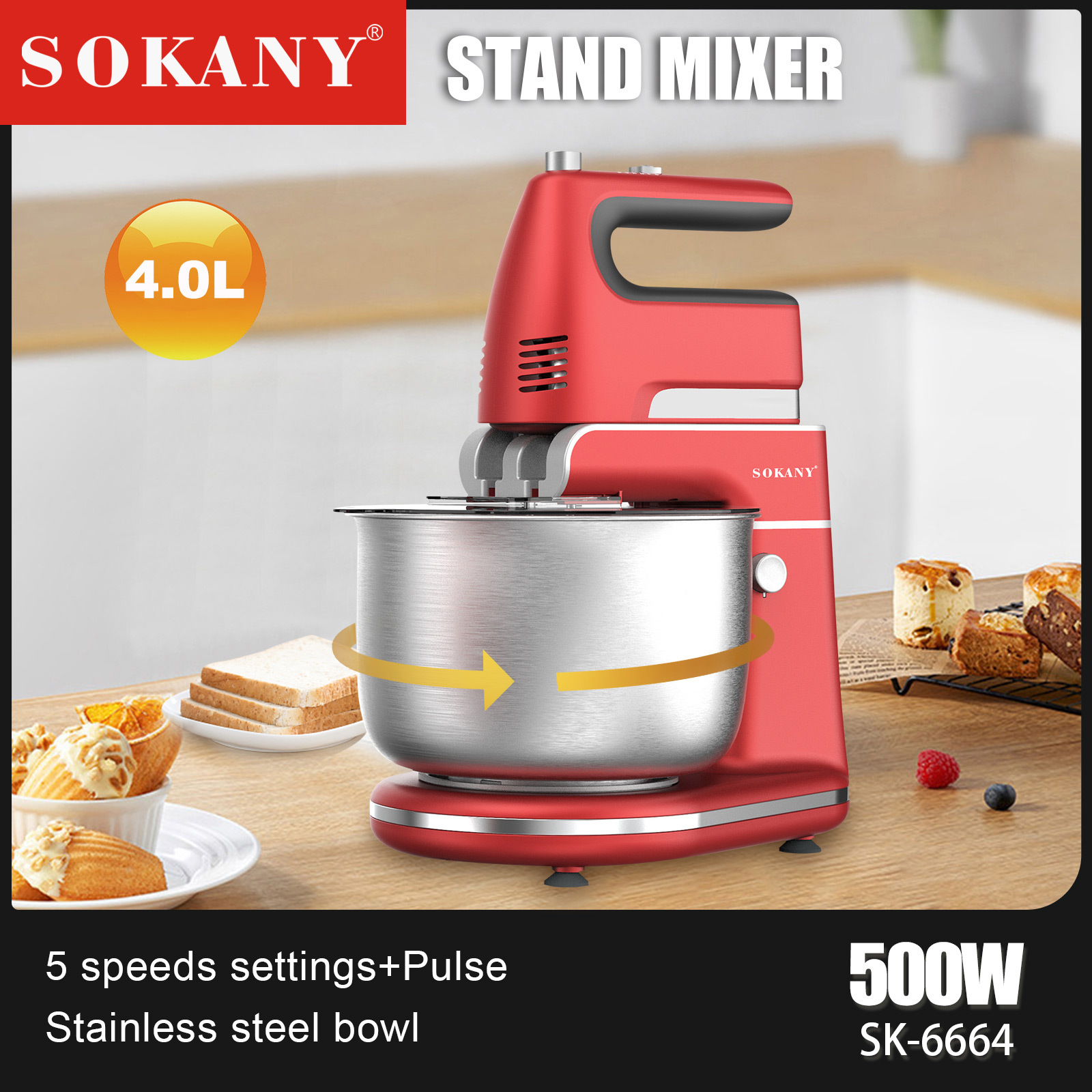 Crossover Sokany6664 egg batidor hogar multifuncional 4L mezclador cocina cocina eléctrica batidor de huevos pic 2