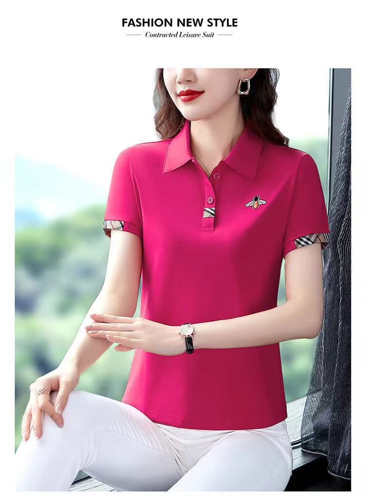 夏季2022新款翻领短袖大码t恤女装中年妈妈运动时尚上衣打底衫女.详情25