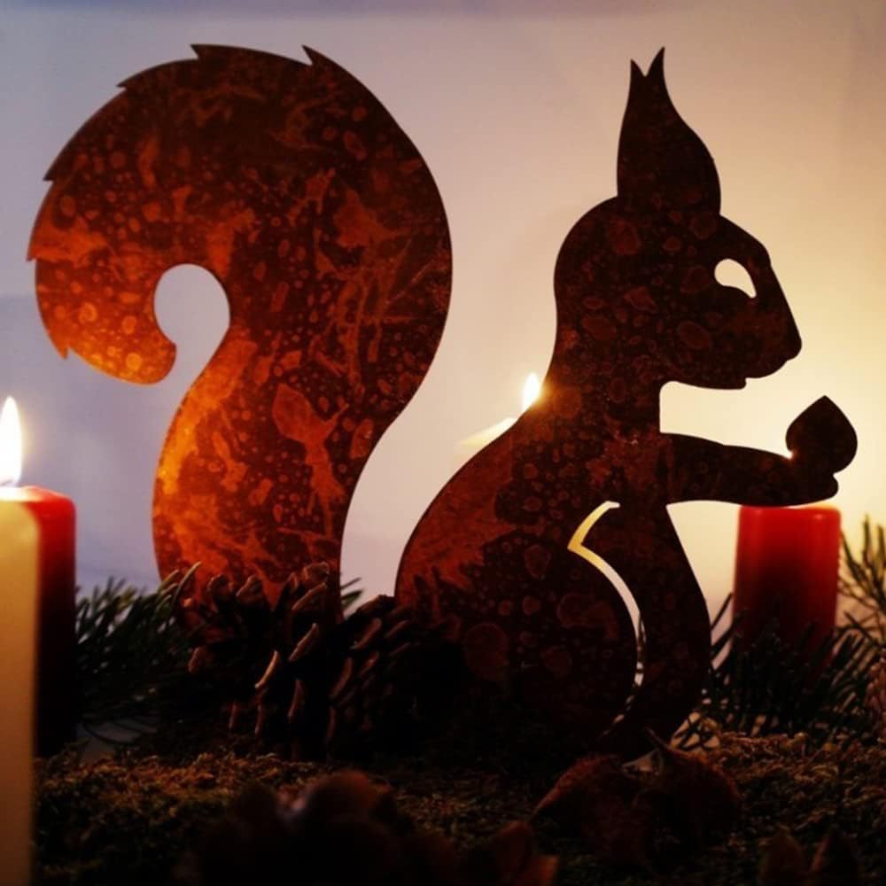 创意摆件生锈小松鼠剪影摆件森系庭院装饰跨境花园挂件家居工艺品详情4