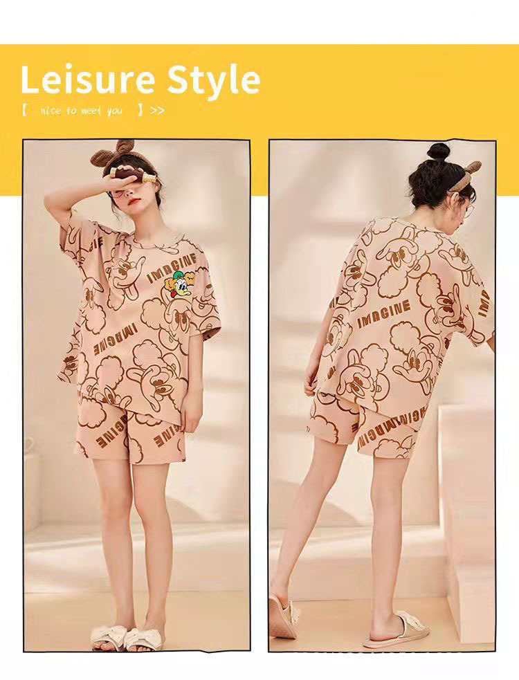 2023新款睡衣女夏季薄款短袖可爱韩版卡通套装家居服可外穿两件套详情7