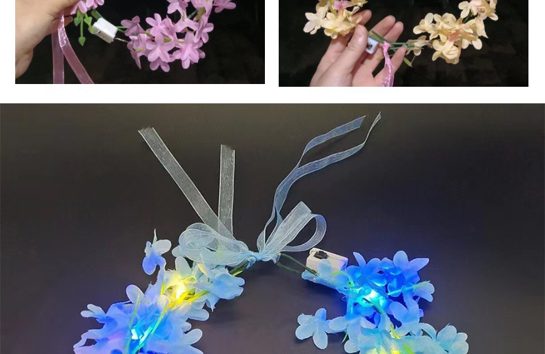 过年夜市景区森系花环发箍ins夏威夷丁香花头饰带灯发饰发光玩具详情6