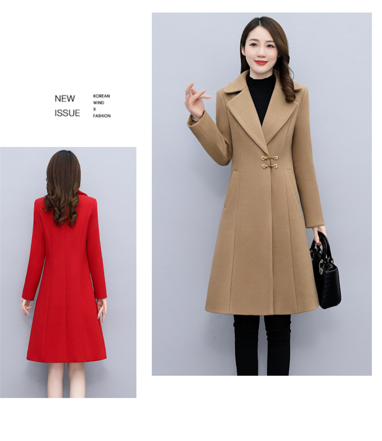 High-end woolen overcoat for women, mid-length, 2021 new autumn and winter Korean style, fashionable and elegant, fitted suit collar jacket pic 15