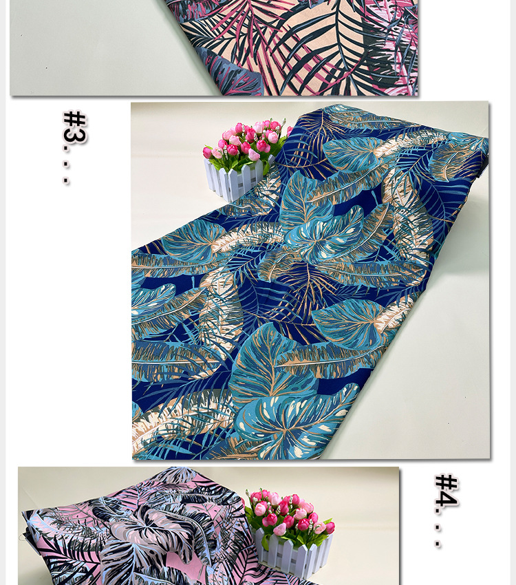 Leaf-shaped printed fabric, fashionable beach dress, printed fabric, fashionable shirt, dress fabric wholesale, polyester printed pic 11
