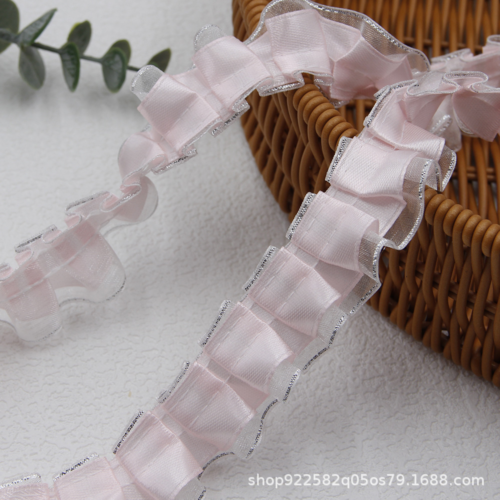 2.5cm double silver-edge gauze ribbon double-layer pleated lace diy dance bag clothing workwear accessories lace material pic 5