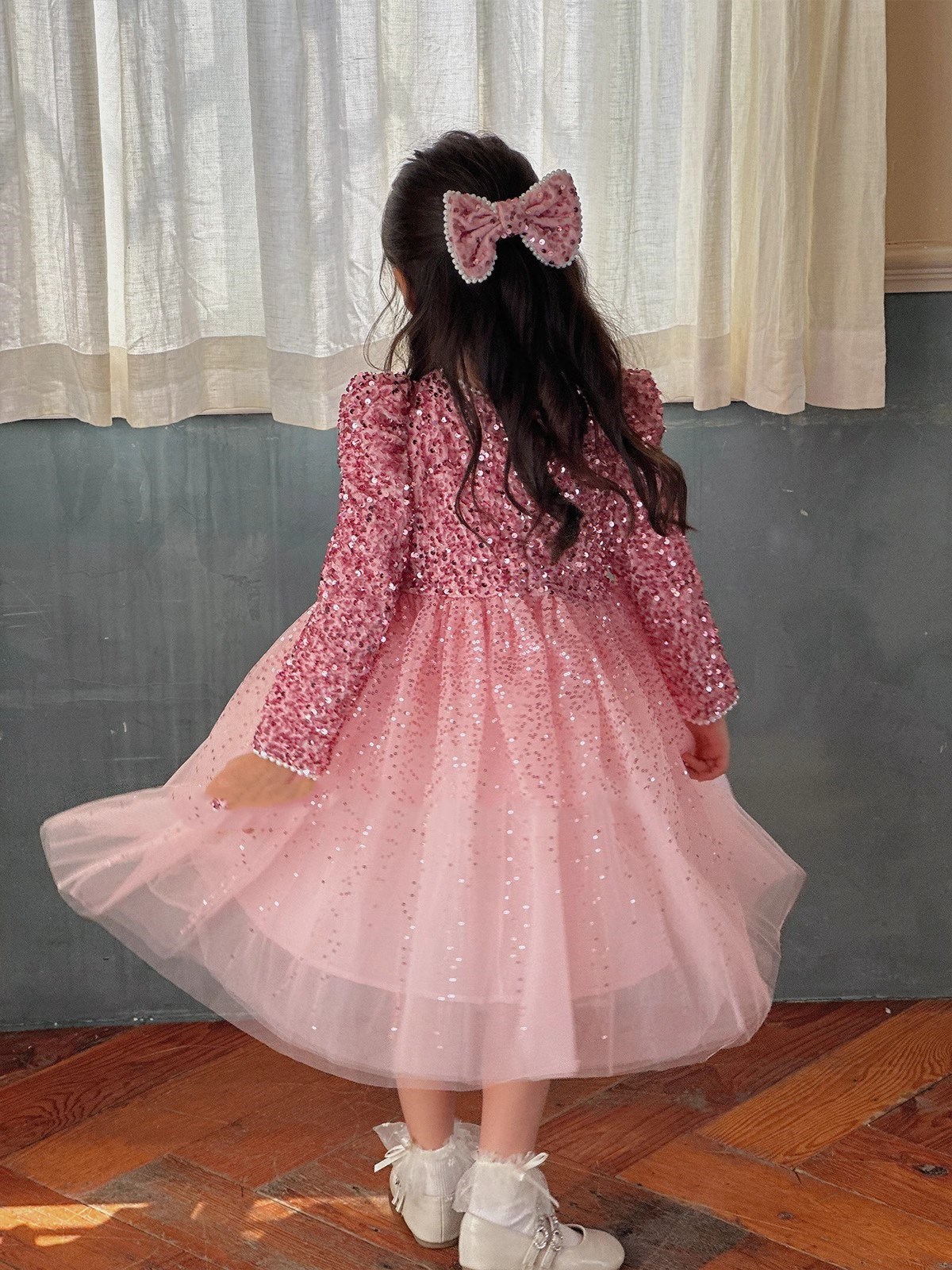 女童裙子亮片头纱加绒加厚超仙公主裙连衣裙2025冬装新款外贸童装详情22