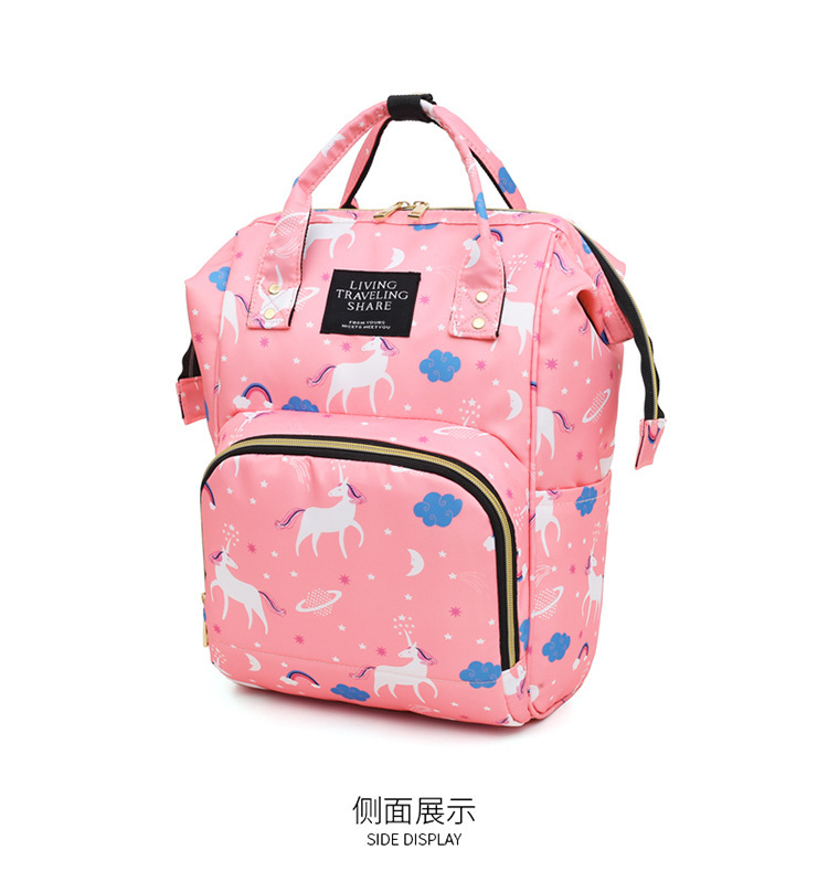 时尚印花独角兽双肩妈咪包多功能大容量外出母婴背包奶瓶尿布包详情18