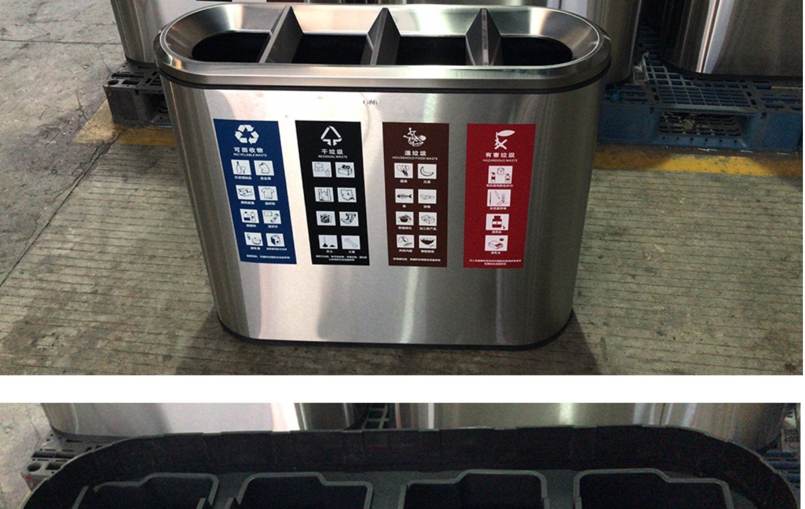 Guangzhou sur GPX-218X3 contenedor de basura de clasificación de gran capacidad para interiores y exteriores tres clasificación cuatro clasificación asiento cubo inferior pic 12