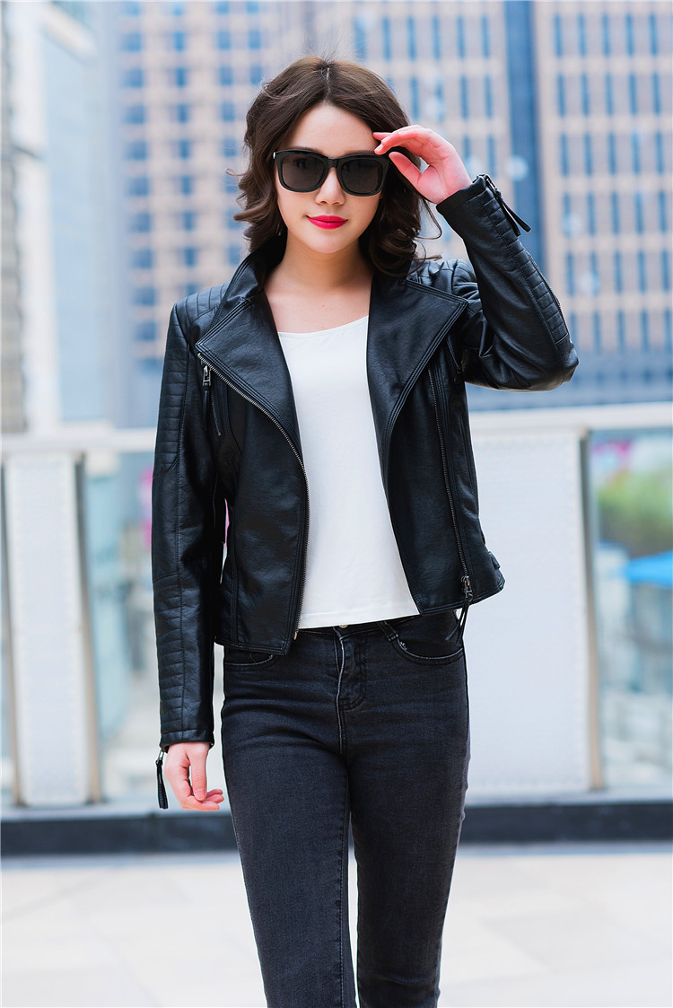 韩版新款莫文蔚明星同款机车PU皮衣女装上衣皮夹克短款修身显瘦黑详情4