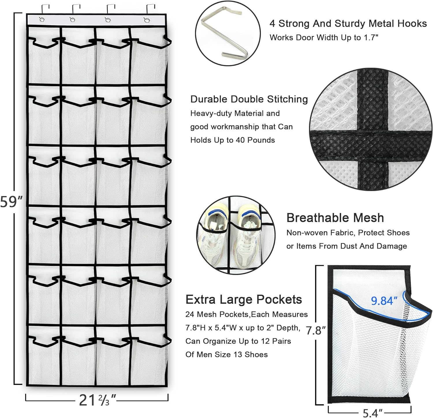 跨境热卖24格门后挂袋储物袋收纳袋鞋子收纳袋多层网格收纳挂袋详情26
