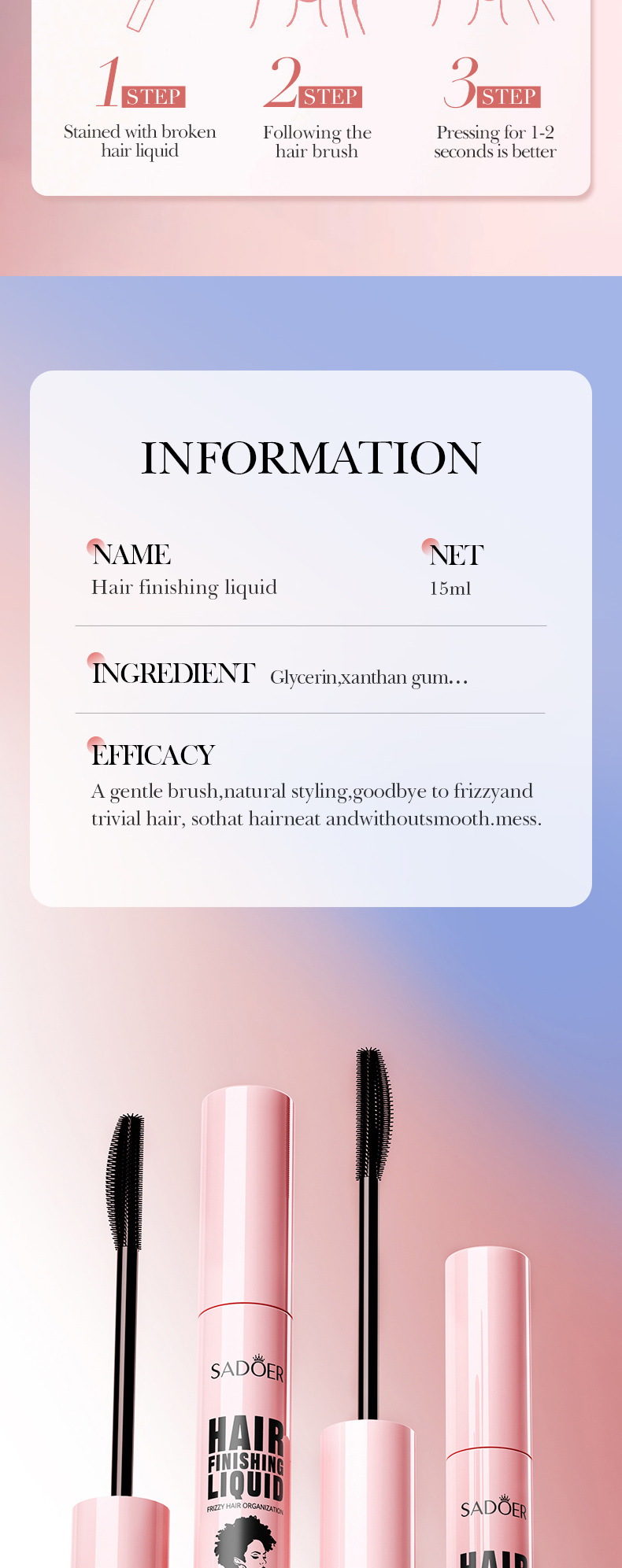 SADOER Hair Styling and disheveled hair Styling Liquid in full English, cross-border export wholesale, exclusively for export pic 23