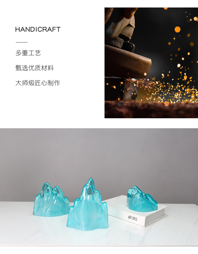 Modern new Chinese-style decorative soft furnishings, crystal rockery three-piece set, tea room window display cabinet, artistic handicrafts pic 18