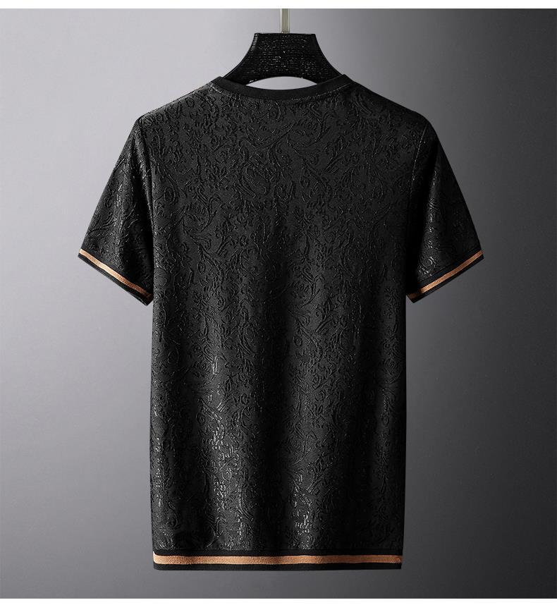 Ligera moda de lujo pequeña abeja cordón bordado con jacquard mercerizado hombre manga corta camiseta hombre verano tallas grandes media manga t pic 13