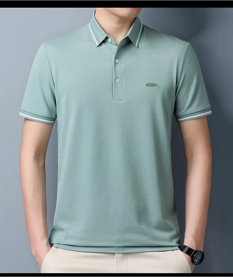 Lujo gran marca hombre morera seda manga corta polo verano 2024 nuevo medio y joven casual color sólido camiseta de gama alta pic 7