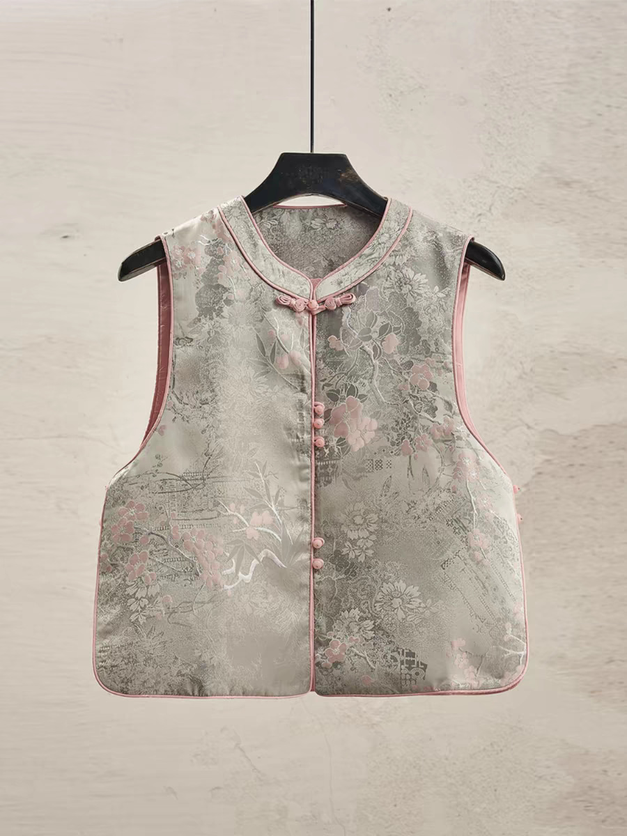 国潮新中式时装面料秋冬梅花香色织提花国风旗袍马甲详情2