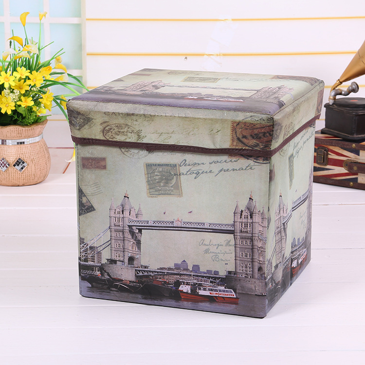 British retro square non-woven fabric storage stool, folding storage stool, BOX storage box, fabric storage box pic 10