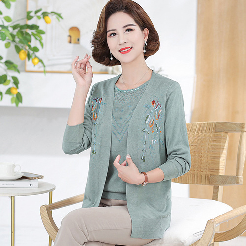 洋气妈妈装夏季短袖翻领T恤中老年人夏装宽松大码时尚印花小衫薄详情19