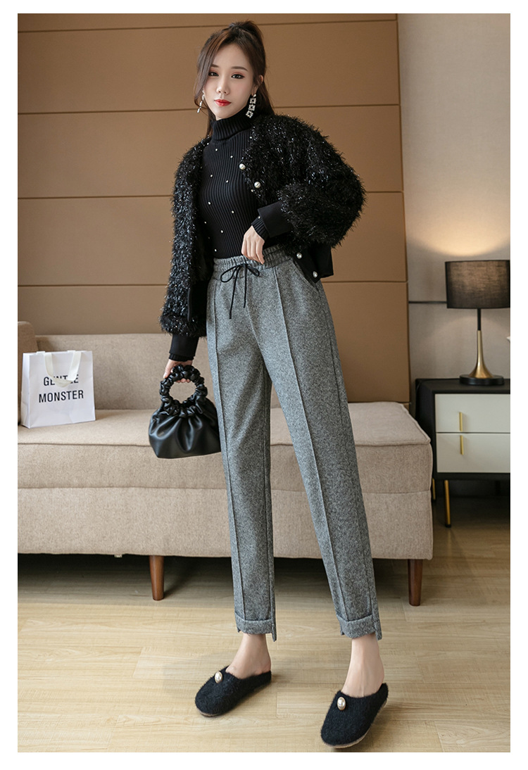 New casual pants for autumn and winter: thickened tweed pants, high-waisted radish pants, loose skinny pants, versatile cigarette tube pants pic 16