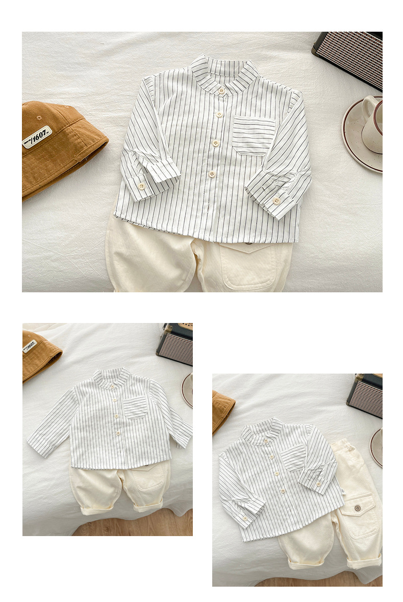 男童衬衫2024春秋儿童外套宝宝长袖上衣衬衣韩版婴儿条纹百搭衣服详情6