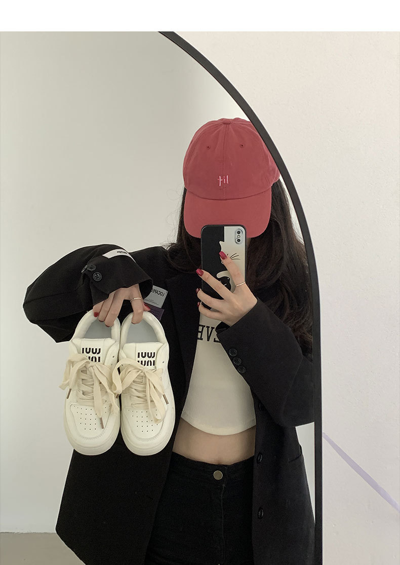 多巴胺红色厚底板鞋女2024新款miu系带小白鞋~春夏秋冬季春运动鞋详情14