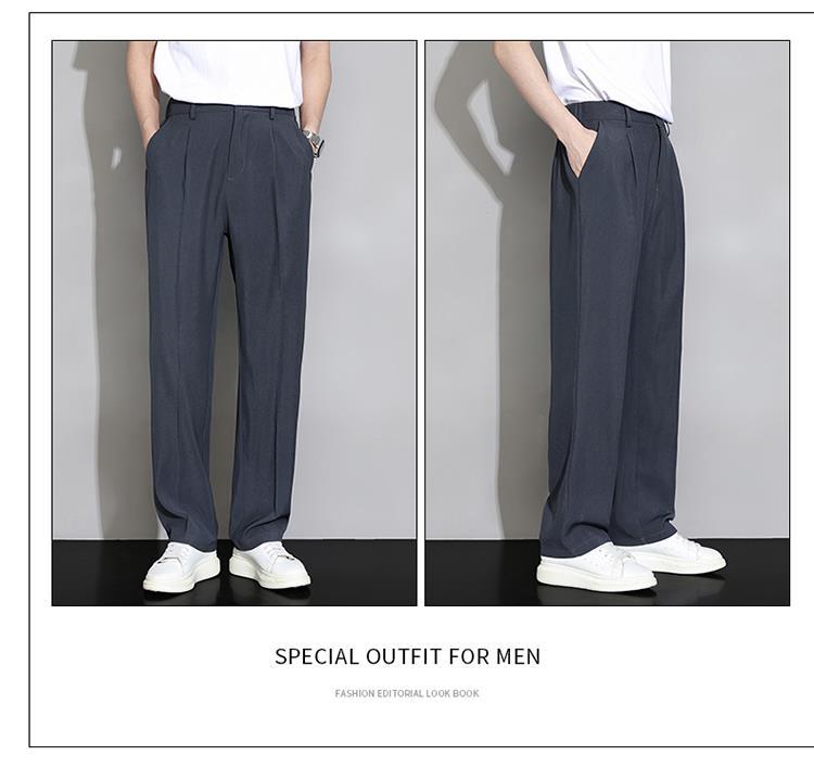 冰丝小西裤男夏季薄款阔腿直筒宽松休闲长裤高级感垂坠感西装裤子详情25