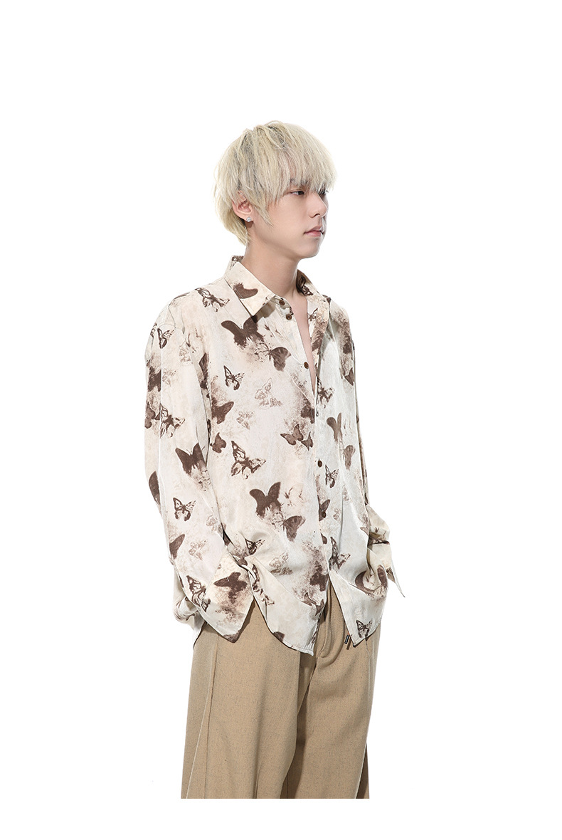 MTLCLOTHES男装|2024春款新品 国风复古创意蝴蝶水墨满印花衬衫潮详情9