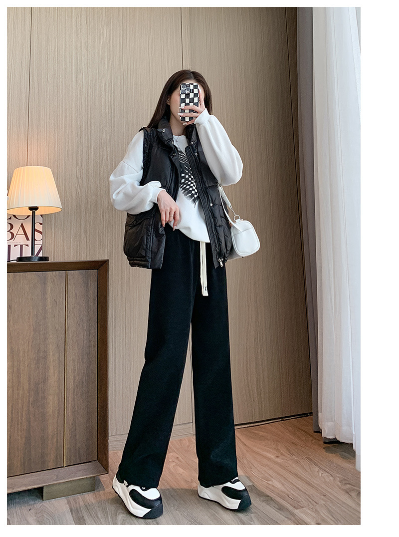 秋冬新款欧棉绒阔腿裤女高腰显瘦宽松抽绳百搭直筒垂感口袋休闲裤详情14