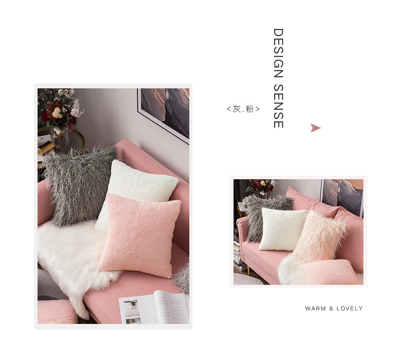 The rabbit fur grey and pink Christmas pillowcase is cute and girlish, with an ins style plush long hair pillow on the bed in the bedroom pic 12