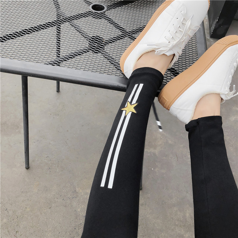 Spring new Korean-style side-striped five-star printed slimming nine-inch skinny pants pic 4