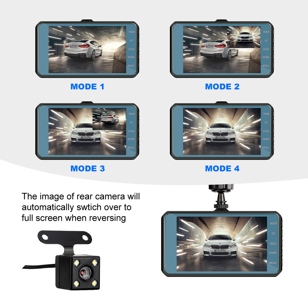 4-inch touch screen dashcam, 1080p high-definition dual-lens, dual-recording front and rear of the car, reversing camera, cross-border pic 8