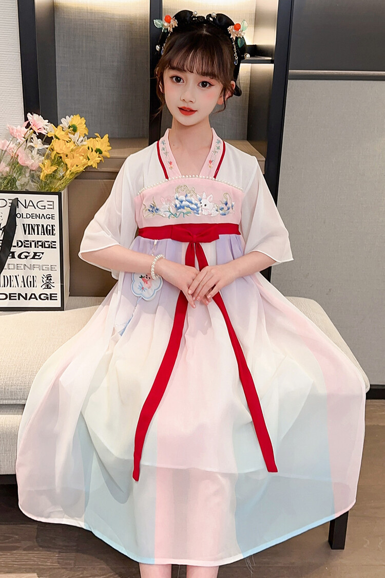 汉服女童春薄款中国风襦裙连衣裙古装超仙春季小女孩儿童唐装批发详情2