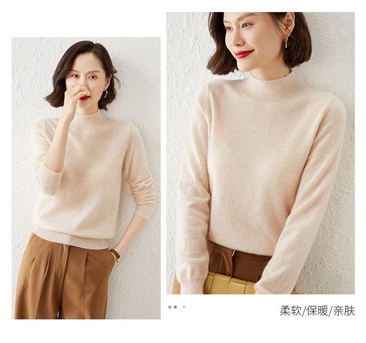 半高毛衣女长袖拼接秋冬季羊毛针织衫宽松打底针织上衣高领厚毛衣详情19